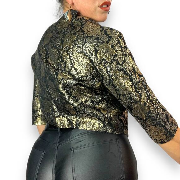 1950's MISS ELLIETTE of CALIFORNIA woven gold and black floral cropped jacket - Picture 4 of 14